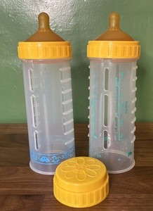2 Vintage Playtex Drop-Ins 8 oz Baby Bottles Yellow Aqua Green W/ Latex Nipples