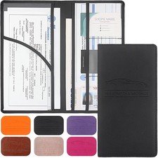 Premium Car Registration  Insurance Card Holder with Magnetic Shut Vehicle G...
