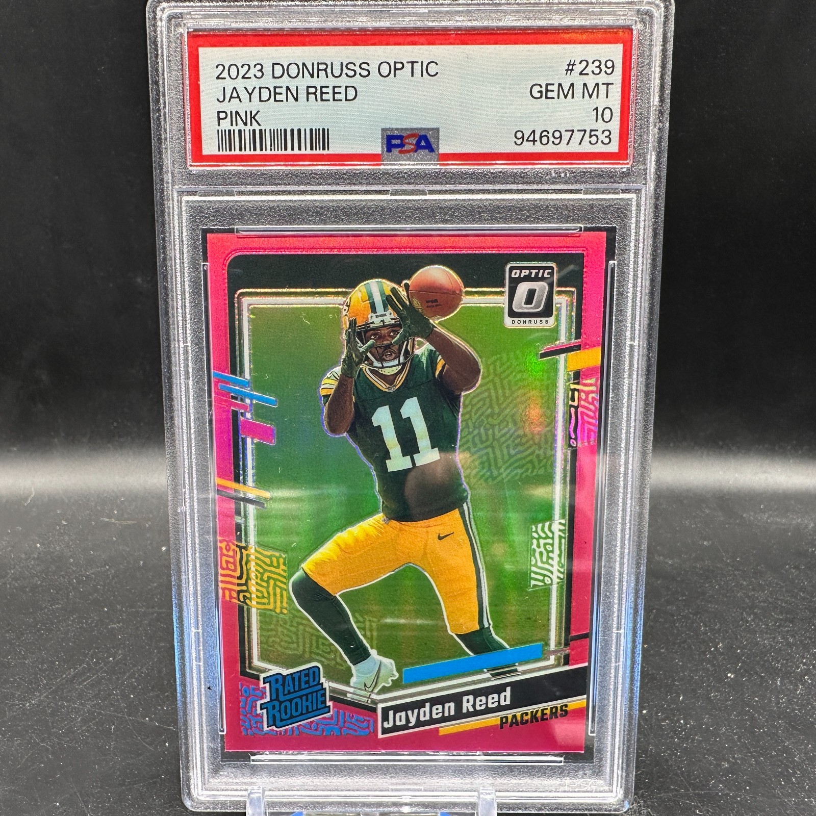 Jayden Reed Rated Rookie Pink PSA 10 GEM MINT 2023 Donruss Optic #239 RC Packers