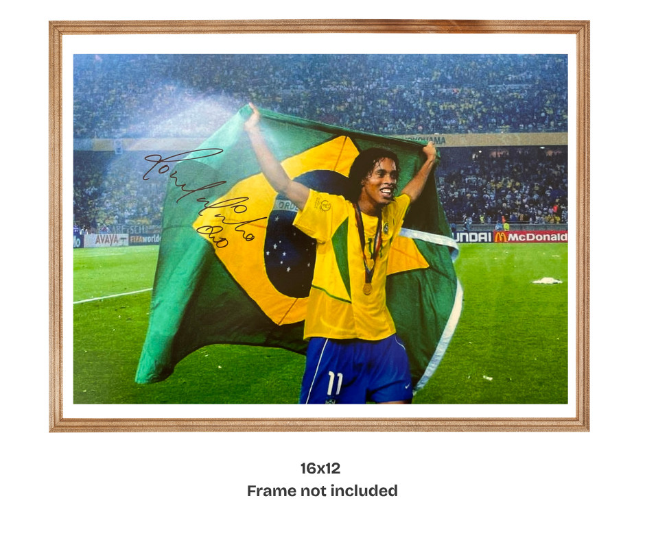 Ronaldinho Hand Signed Iconic R10 Brazil World Cup 16x12 Photo + COA / PSA QO