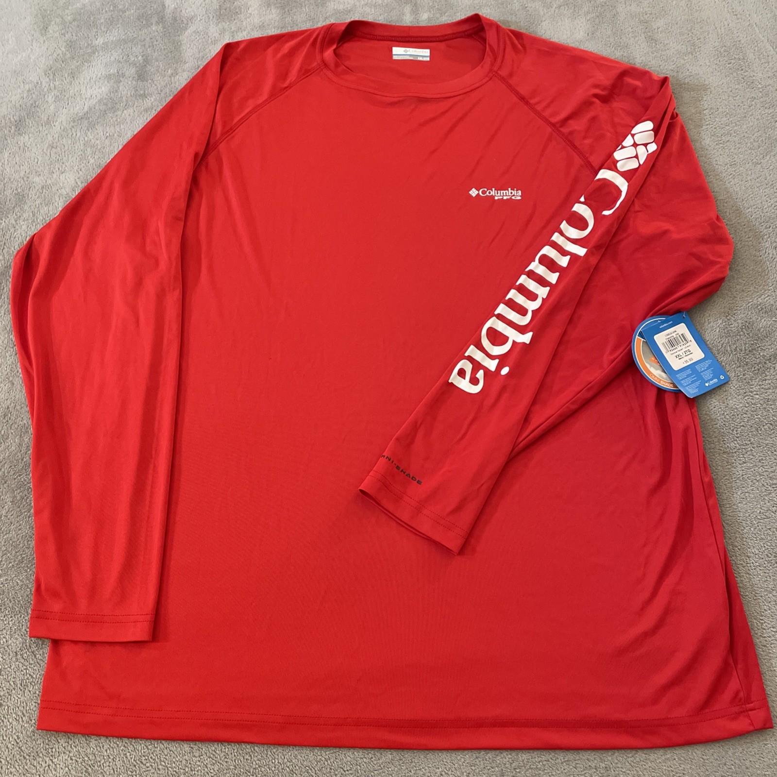 New Columbia PFG Omni Shade Long Sleeve Performance Tech Shirt Men's XXL 2XL Red