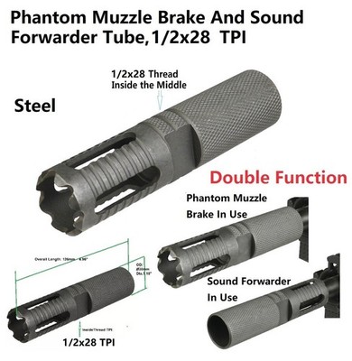 Steel 1/2x28 TPI Forwarder Muzzle Brake, Double Function