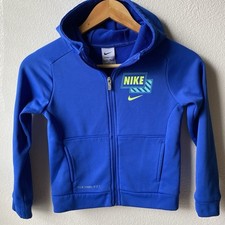 Nike jacket hoodie boy therma -fit Size 5-6 Blue Athletic Pockets zipper.