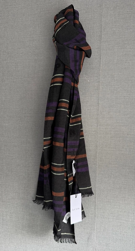 PAUL SMITH MultiColoured SILK & VISCOSE Blend STRIPED SCARF Unisex - Image 2 of 4