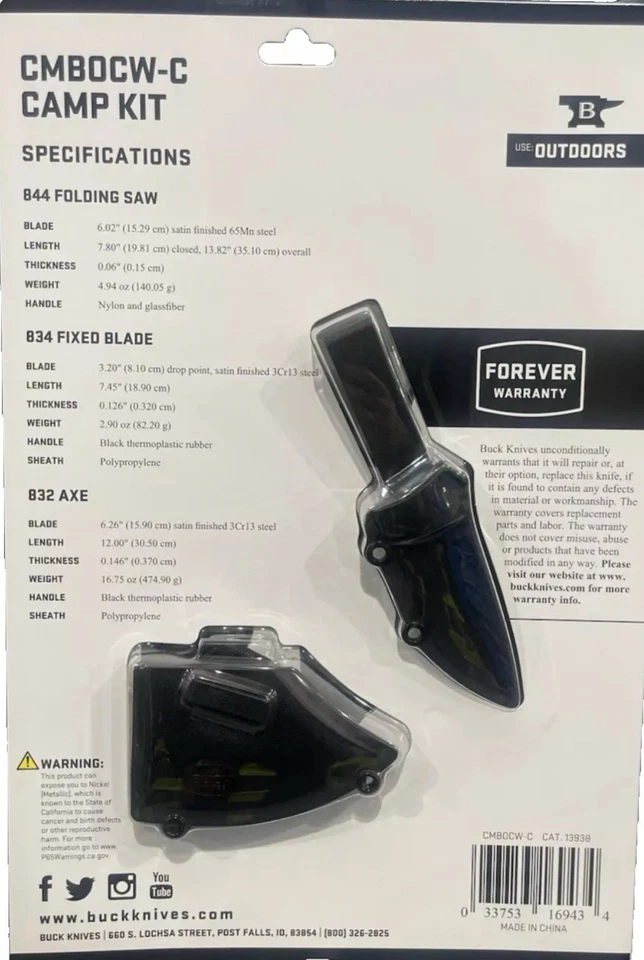 BUCK Cuchillos Kit de Campamento Sierra Plegable, Cuchillo de Hoja Fija con Funda, Hacha con Funda Foto 2 de 4