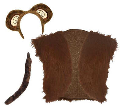 Damen Affe Schimpanse Bolero Weste Ohren & Schwanz Tier Dschungel Kostüm
