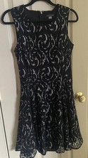 Women's Tommy Hilfiger Lace Black/Silver Fit  Flare Cocktail Dress Size 12