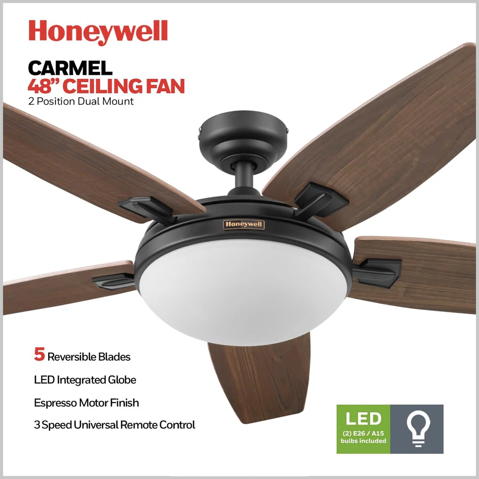 Honeywell Carmel Ceiling Fan, Quiet Motor and Remote Control, 48 Inch (Open Box) - Image 2 of 4