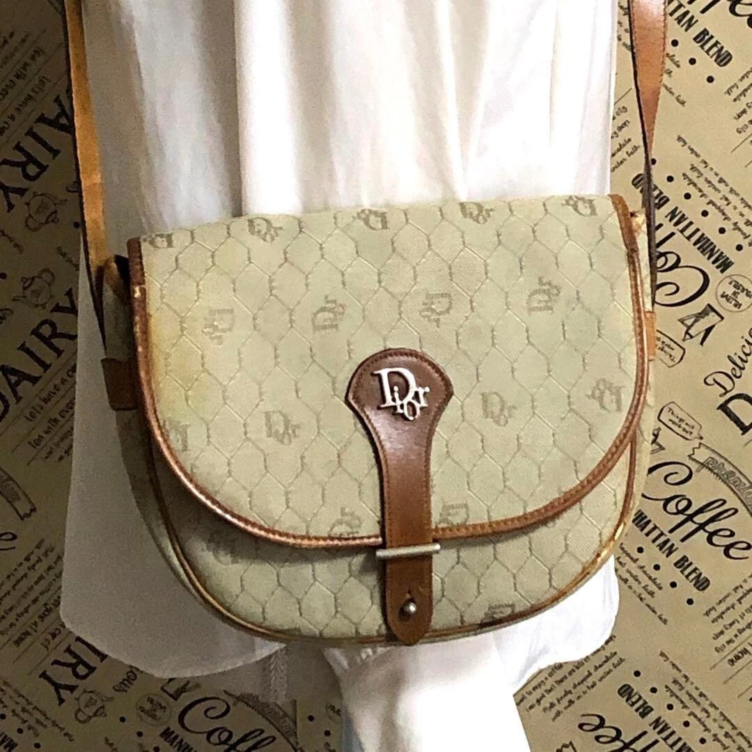 Christian Dior Sac Bandoulière Pochette Trotteur Logo Nid d'abeille Marron Toile Occasion