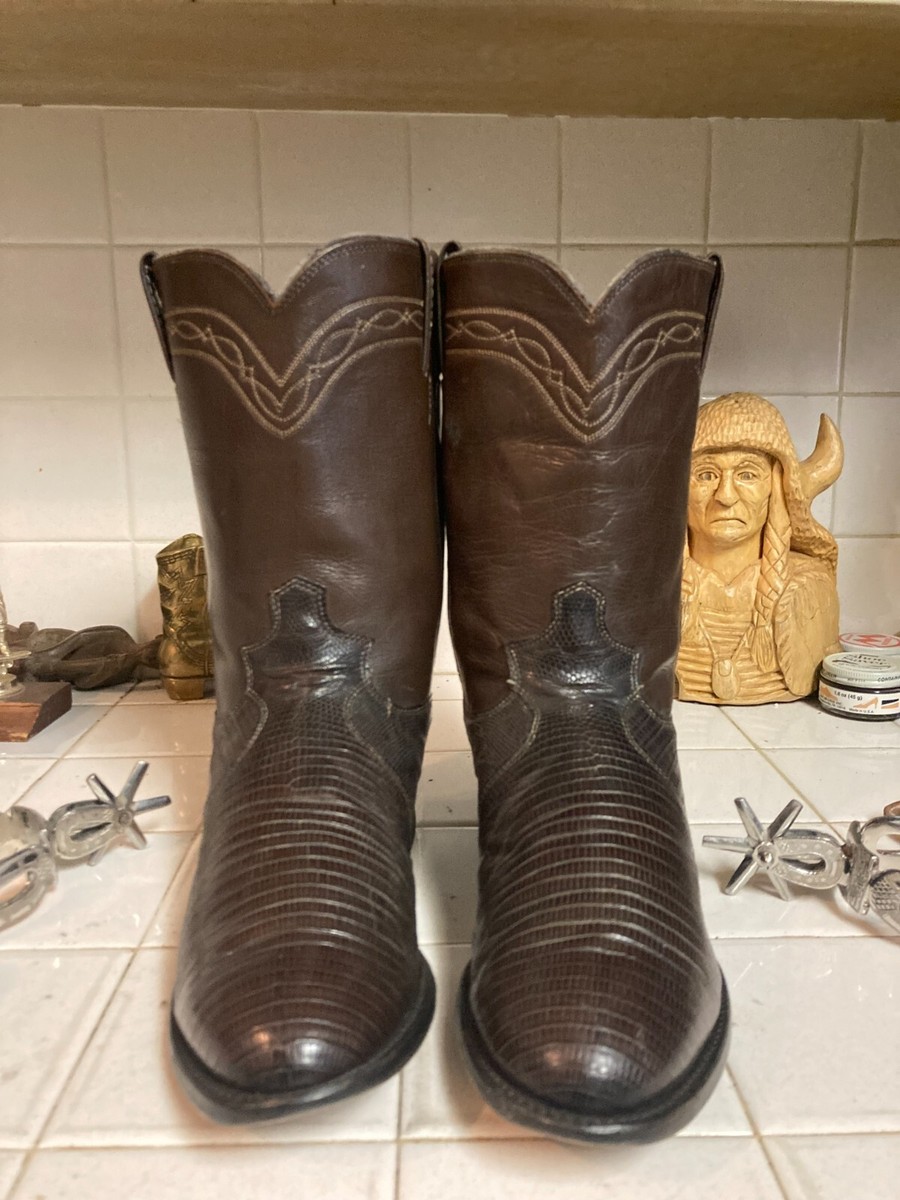 Justin Brown Lizard 3114 Cowboy Western Roper Boots, Exotic Iguana