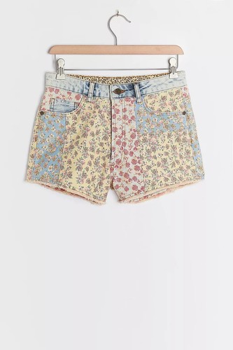 NEW Anthropologie SZ 29 Farm Rio Ultra High-Rise Patchwork Denim Shorts Z512-21 - Picture 3 of 3