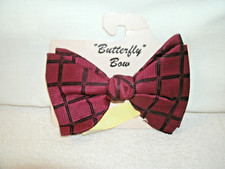 Vtg Bow Tie 1970s --Red/Blk1 Plaid---Butterfly- Clip On--5 1/4" Polyester--New