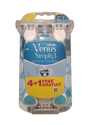 Gillette Venus Simply 3 Sensitive Women's Disposable Razors, 5 Razors 