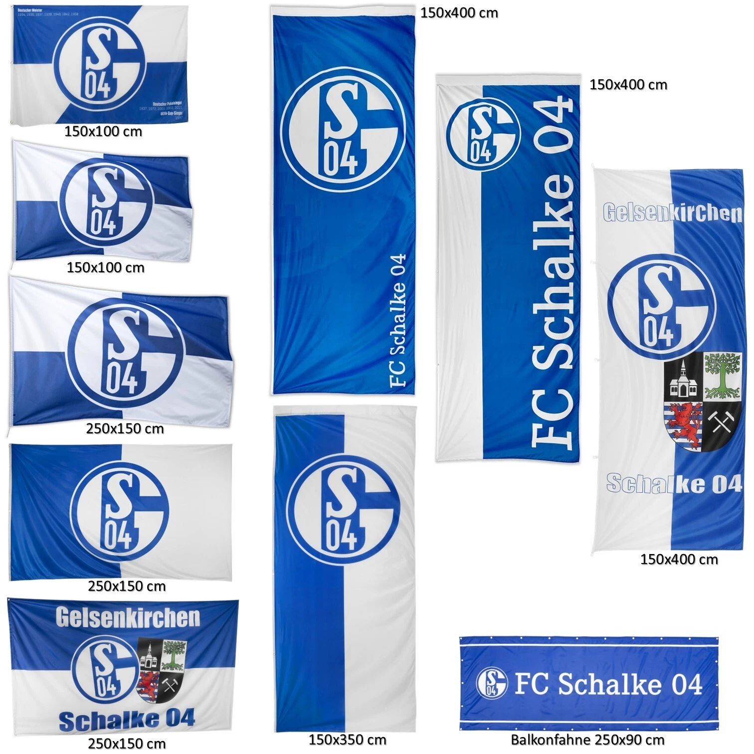 Bandera De Karo Del FC Schalke 04 De 150 X 100 Cm | Resistente A La Intemperie En Azul Y Blanco Para Verdaderos Fans