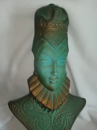 Rare Vintage Queen Statue Bust Turquoise Blue Green Ceramic 1950s1960s  22" Tall - Picture 2 of 12