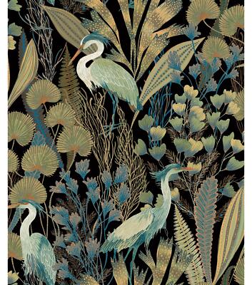 Grandeco Ciara Heron Birds Leaves Wallpaper Black / Multi A63201