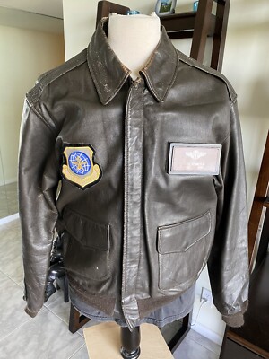 Branded Orchard Brown Flight US Air Force Bomber Leather Goat Jacket 44L L Nice
