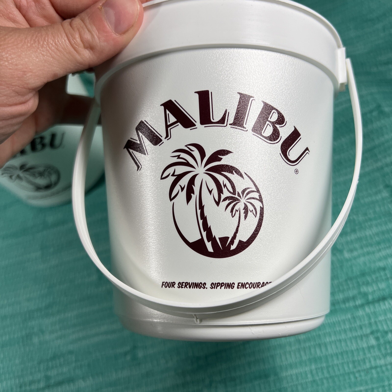 Lot Of 5 White Malibu Rum Buckets Plastic reusable New 5” Tall 4.5