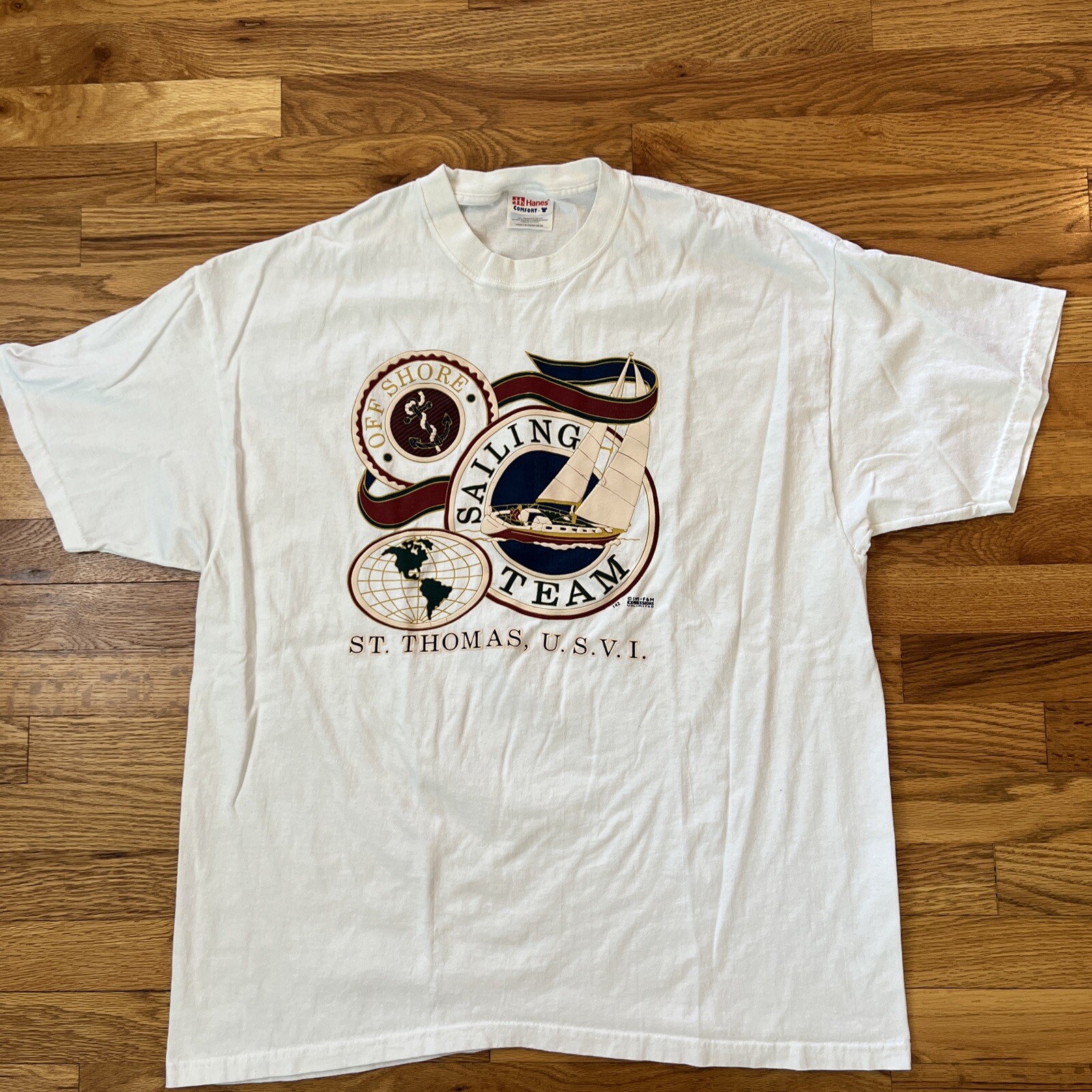 Vintage 90's St Thomas US Virgin Islands Sailing Team Art Tee White T Shirt XL
