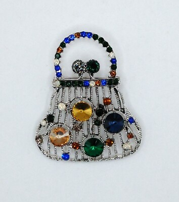 Große Silber Strass Handtasche Mode Brosche Anstecknadel Brandneu Kostenloser Versand