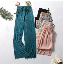 Womens Palazzo Wide Leg Trousers Ladies Plain Flared Legging Pant Plus Size 8-26