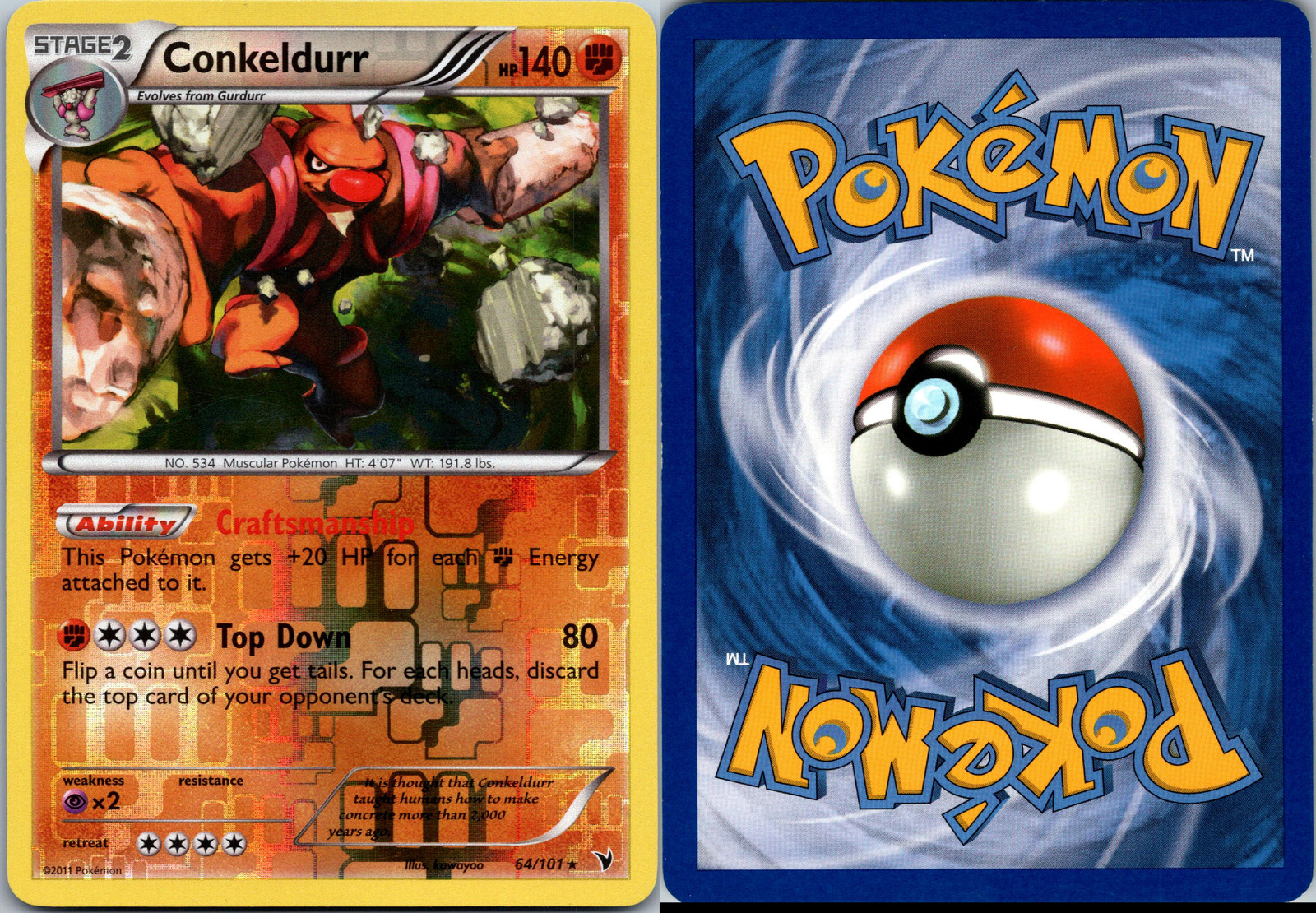 Conkeldurr Reverse Holo Noble Victories 2011 # 64/101 Pokémon TCG