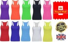 New Women's Neon 80s Dance Party Fancy Dress Muscle Racer Back Vest Top