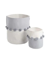 NEW Toddlekind Nursery Baby Storage Baskets in Stone Gray White Pom Poms, 2pk