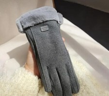 Grey Sable Faux Fur Velvet Gloves Touch Screen Sensitive Women