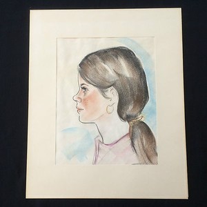 Details About Vnt 1970s Color Sketch Caricature Cartoon Drawing Profile Young Girl Ponytail