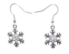Snowflake Earrings With Sparkling White Crystals For Christmas, Holiday, Winter
