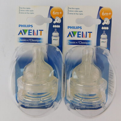 2X Avent 2-Pack Anti-Colic Bottle Nipples - Dishwasher Safe - 6m+ Fast Flow