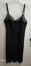 Vtg JCPenney Sleeveless Slip Dress Chemise Nightie Black Lace Trim Size Large