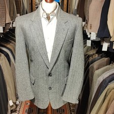 Vintage Mens 42R - 44R Tweed CROMBIE Herringbone Grey Suit Jacket Blazer Wool V