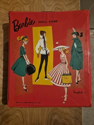 Vintage Barbie lot original 1961 case, clothing, accessories, and Ken doll.