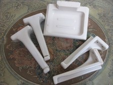 Vintage Porcelain Bathroom Set , Towel Holders , Shelf Brackets , Soap Dish