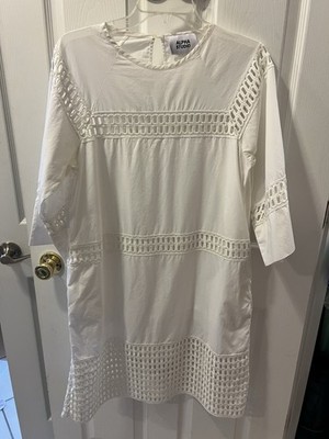 Women's White Dress ALPHA STUDIO 3/4 Sleeve Sz 42/ 10-12 Ad-73800 Cotton