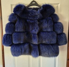 Italian Real Fox Fur Coat - Blue - Size M/10 - Handmade