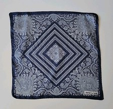 Daniel La Foret Square Scarf 18" Signed Blue Geometric Elegant Retro Vintage