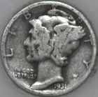* 1931-P Mercury Dime 90% Silver, Popular Collector Coin As Shown