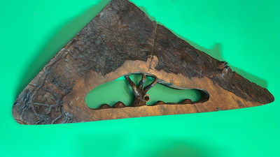 Hand-Carved Folk Art Triangular Tree Face Wall Sculpture Signed 24'' Vintage