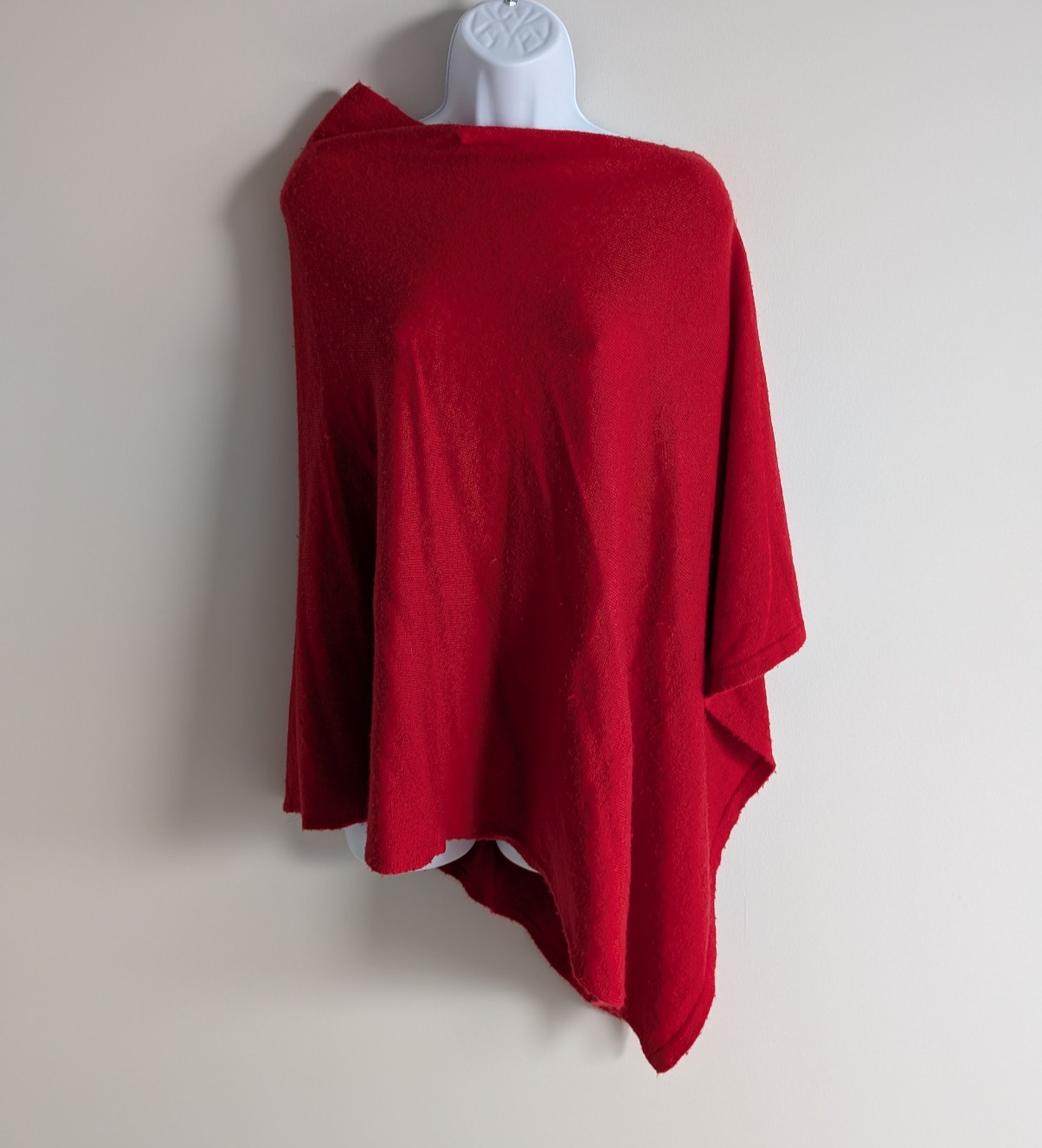 Knit Poncho Womens One Size Cashmere Wool Blend Minimal Layering Y2K Red Boho