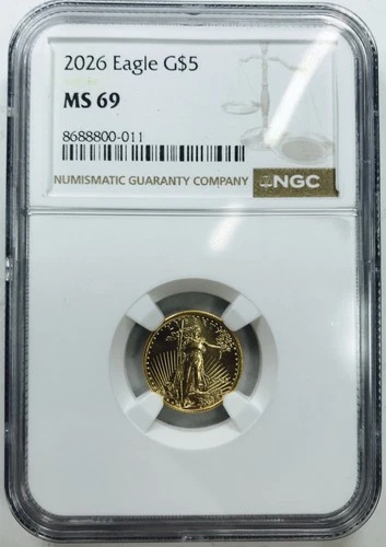 2026 5 DOLLAR GOLD EAGLE! NGC MS69! 1/10oz FINE GOLD! NR #P1756