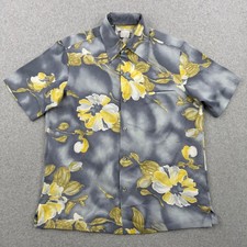 Vintage Tori Richard Shirt Mens Medium Gray Yellow Floral Hawaiian 70s USA Made