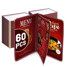 WeChef 60 Pack Restaurant Menu Covers Burgundy 8.5x14" Book Style 3 Pages 6 View