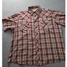 Wrangler Western Fashion Snap Shirt Mens XL Red Plaid Short Sleeve Pearl Snap