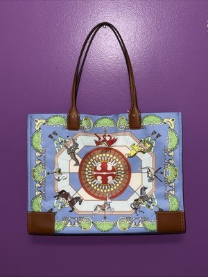New TORY BURCH Ella Print Tote Handbag Blue Carousel Limited Edition Bag Holiday