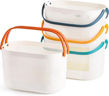 4 Pack Portable Shower Caddy Basket, Plastic Storage Baskets with Handles, Drain