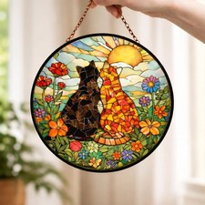 Cat Couple Stained Glass Suncatcher, Cat Window Hanging, Colorful Mosaic Cat