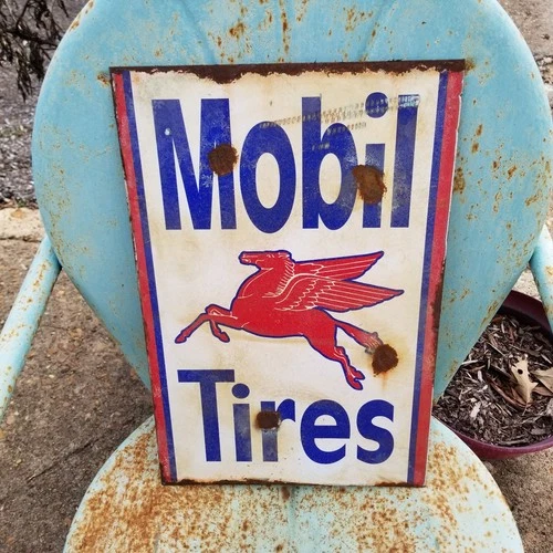 Vintage look Old Style Rusty Mobil Tires Sign hot rod garage art Gas Oil Rust